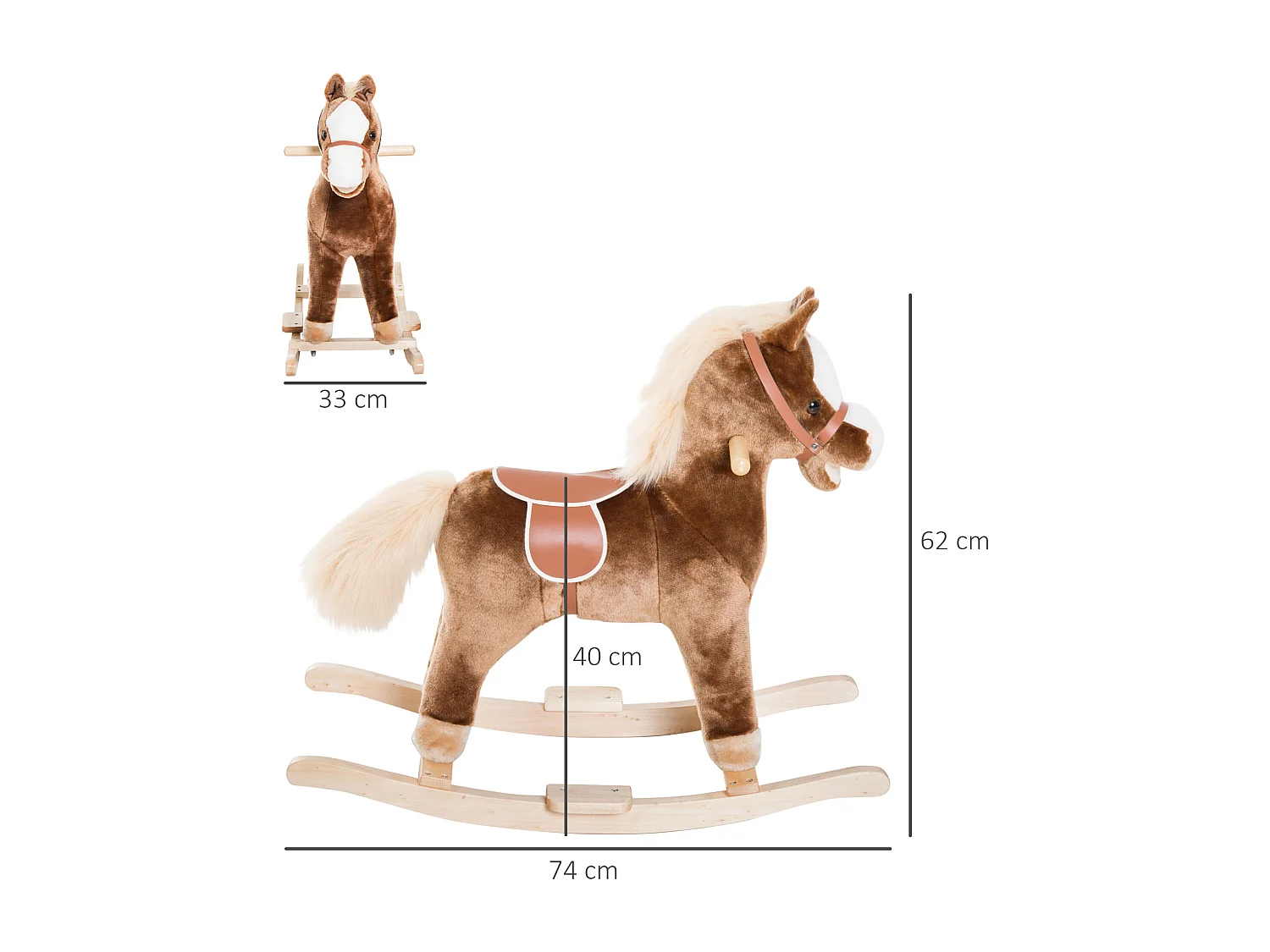 Cavallo a dondolo cavalcabile bambini in legno peluche marrone