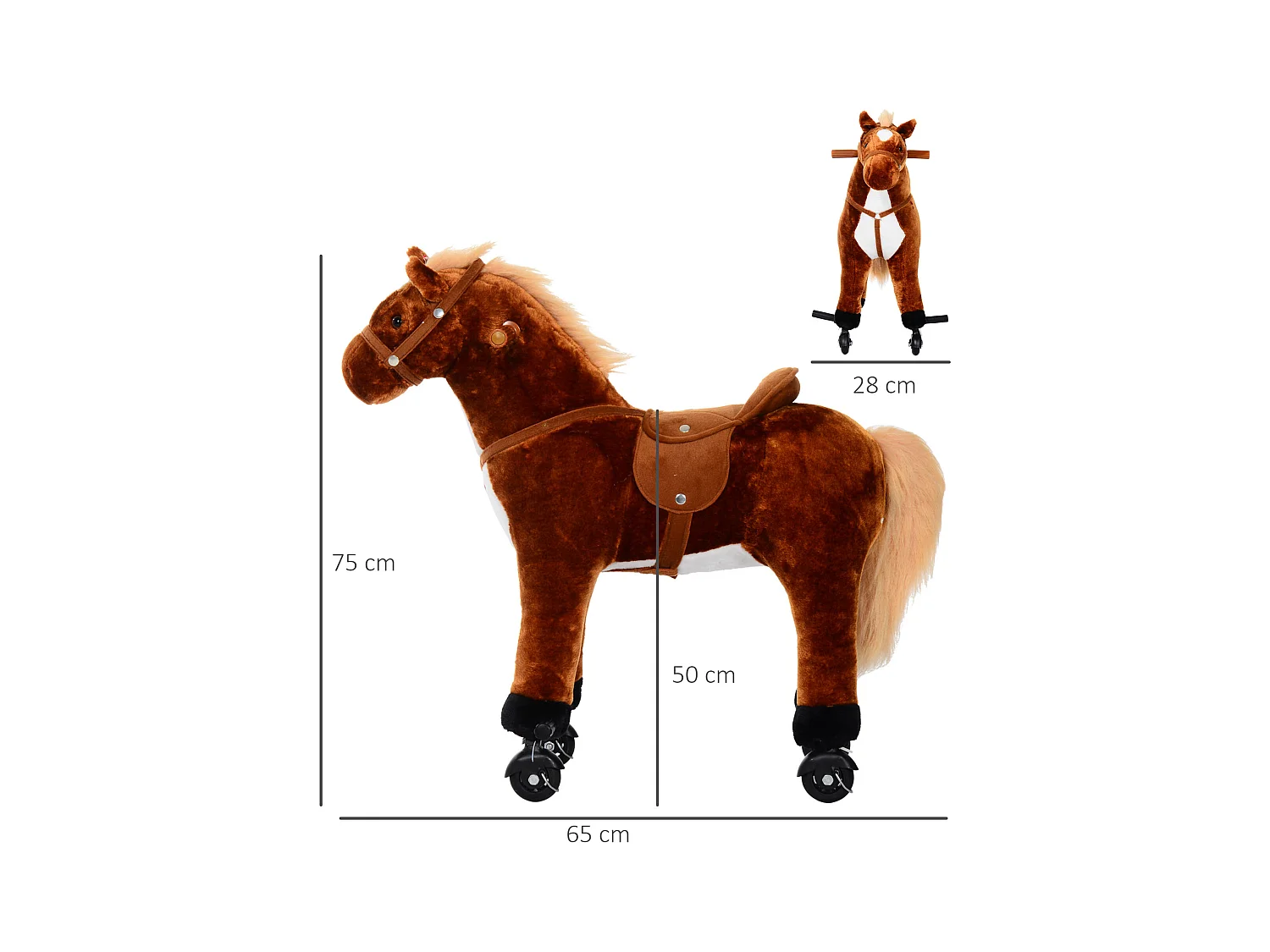 Cavallo per i bambini con ruote suono peluche marrone