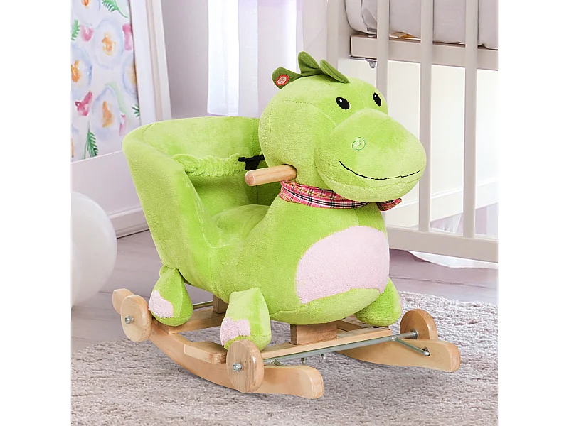 Cavallo a dondolo con ruote drago per bambini 18-36 mesi verde