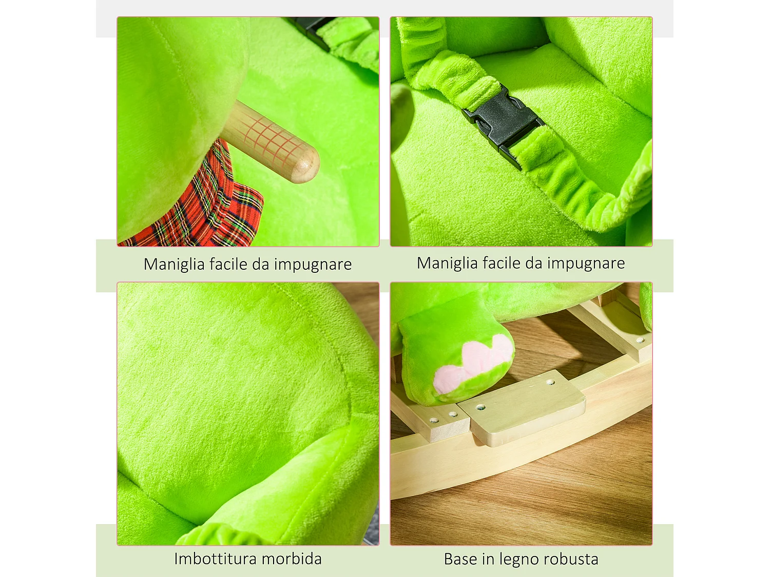 Cavallo a dondolo con ruote drago per bambini 18-36 mesi verde