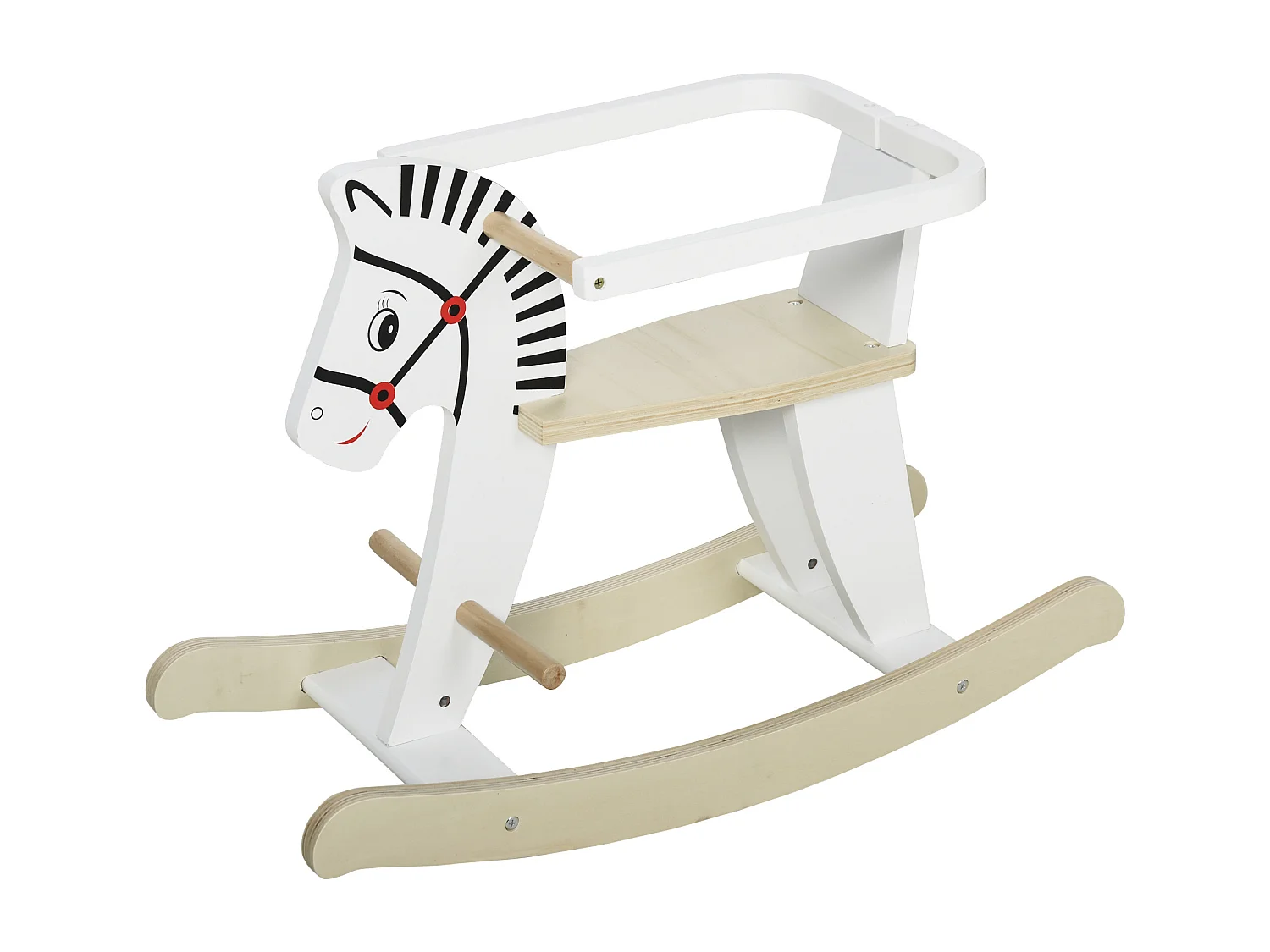 Cavallo a dondolo in legno con bordo e poggiapiedi età 1-3 anni