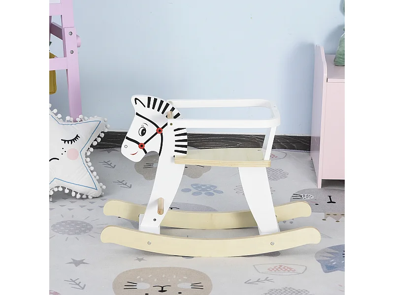 Cavallo a dondolo in legno con bordo e poggiapiedi età 1-3 anni