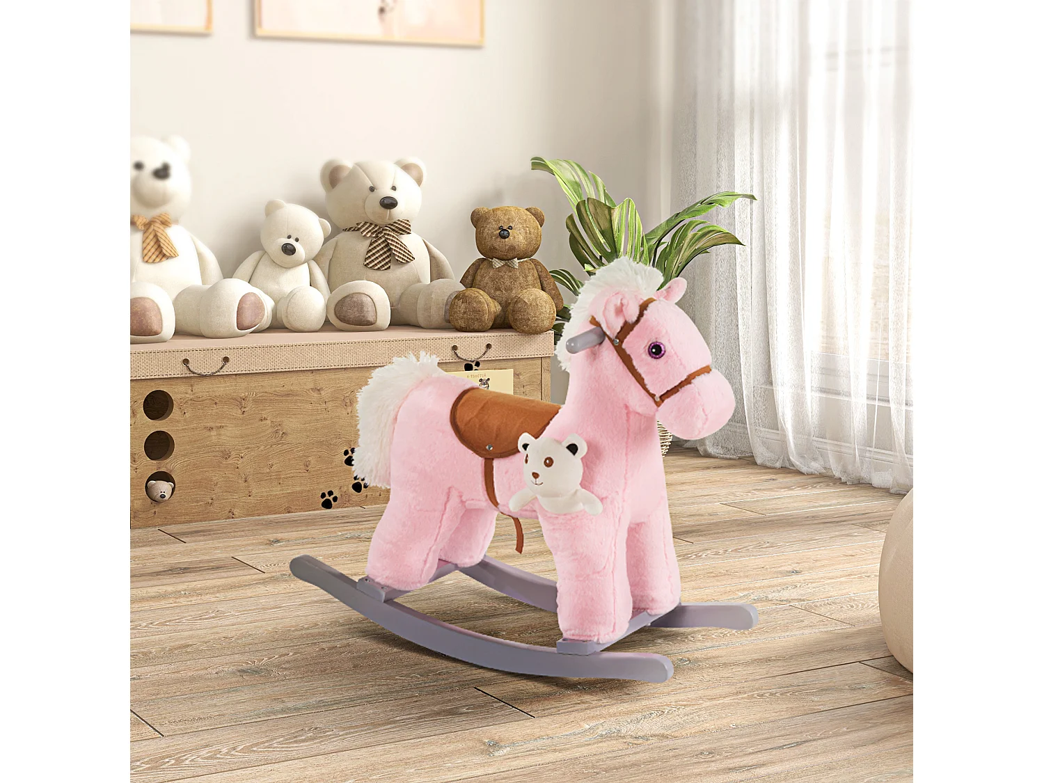 Cavallo a dondolo con orsetto e suoni età 18-36 mesi 65x26x55cm