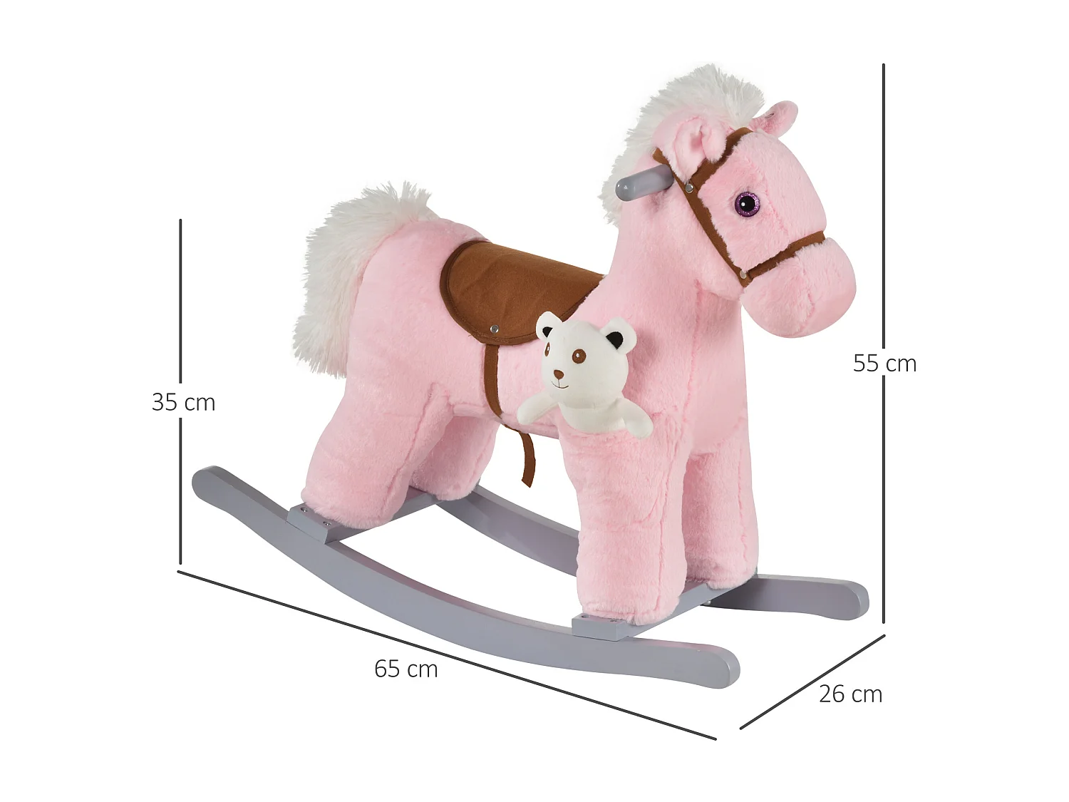 Cavallo a dondolo con orsetto e suoni età 18-36 mesi 65x26x55cm