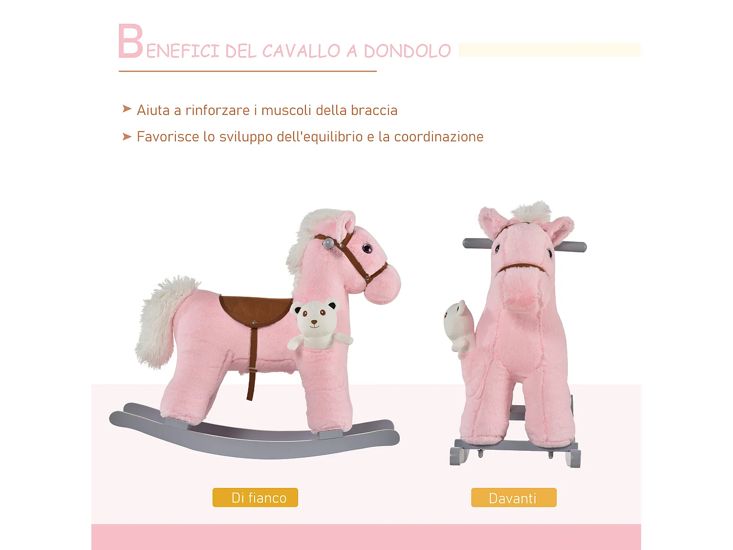 Cavallo a dondolo con orsetto e suoni età 18-36 mesi 65x26x55cm