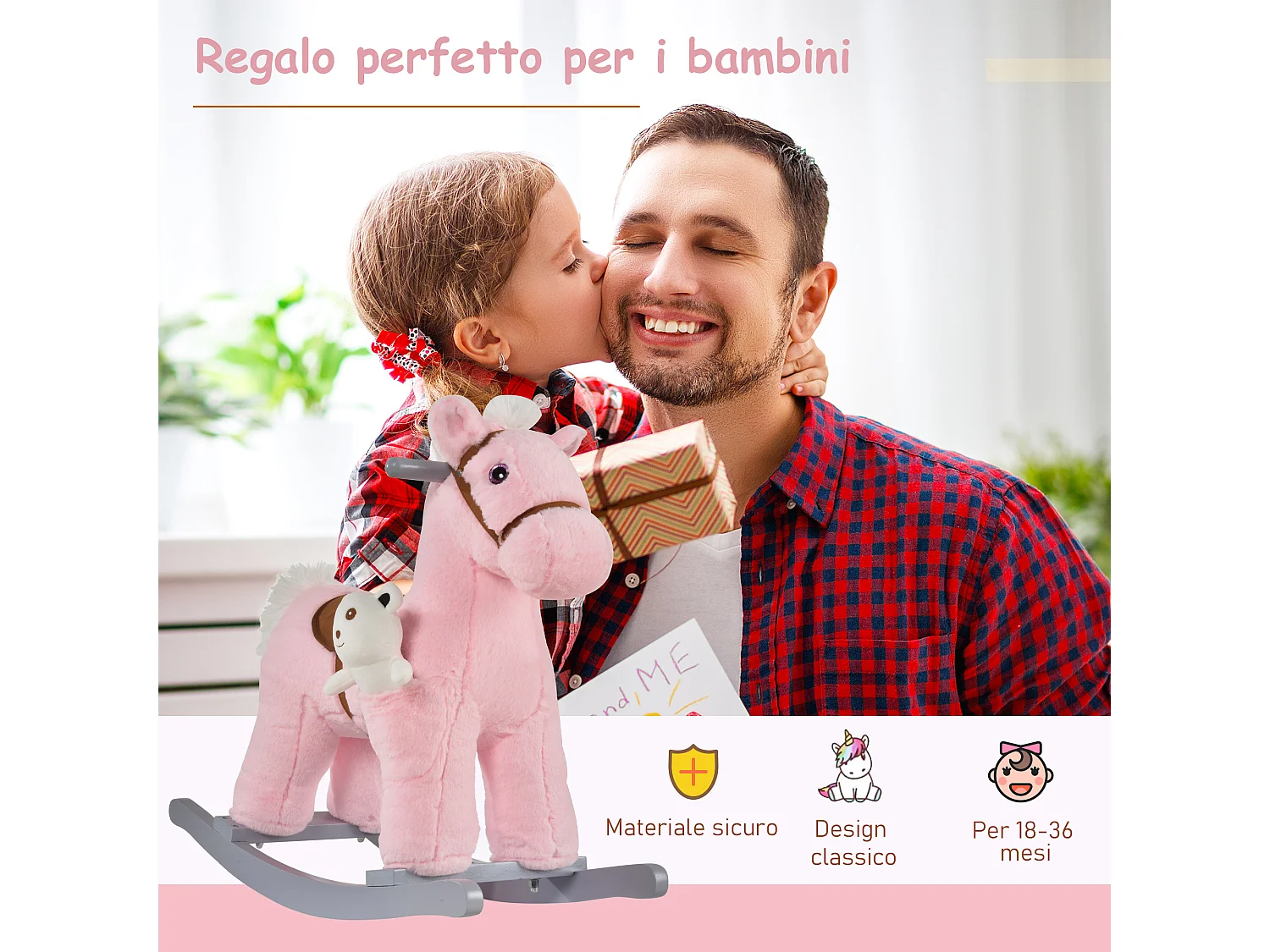 Cavallo a dondolo con orsetto e suoni età 18-36 mesi 65x26x55cm