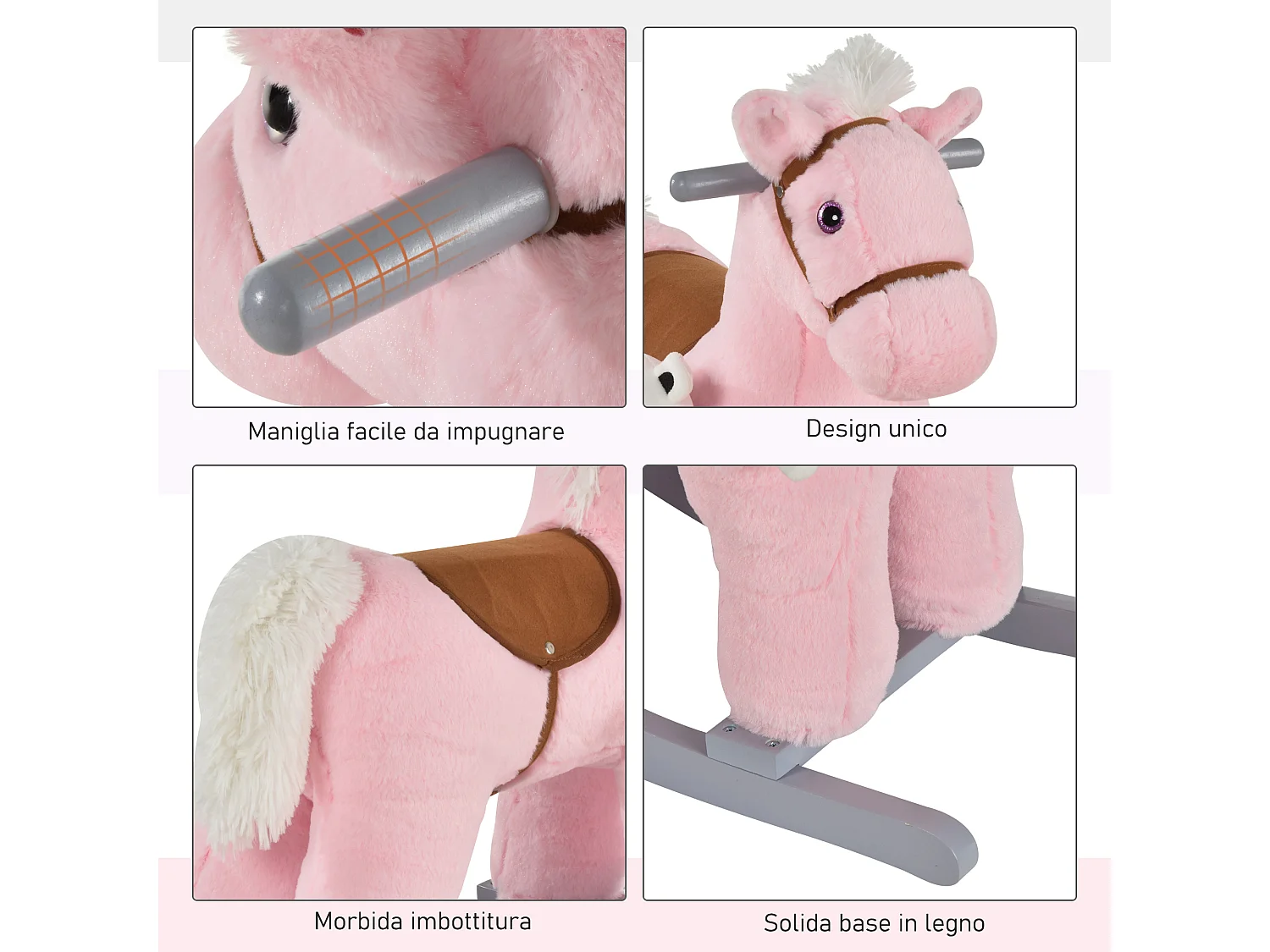 Cavallo a dondolo con orsetto e suoni età 18-36 mesi 65x26x55cm