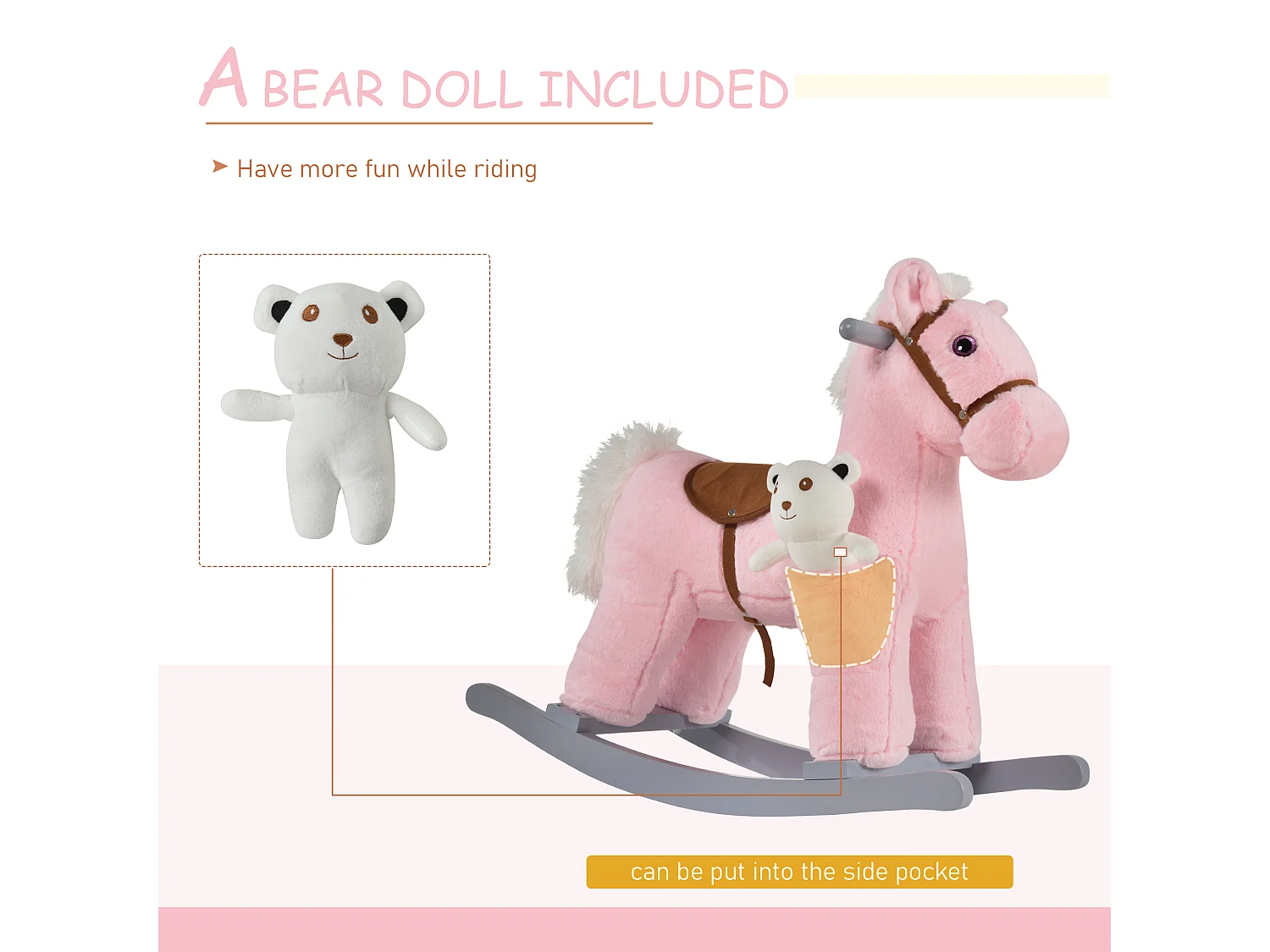 Cavallo a dondolo con orsetto e suoni età 18-36 mesi 65x26x55cm