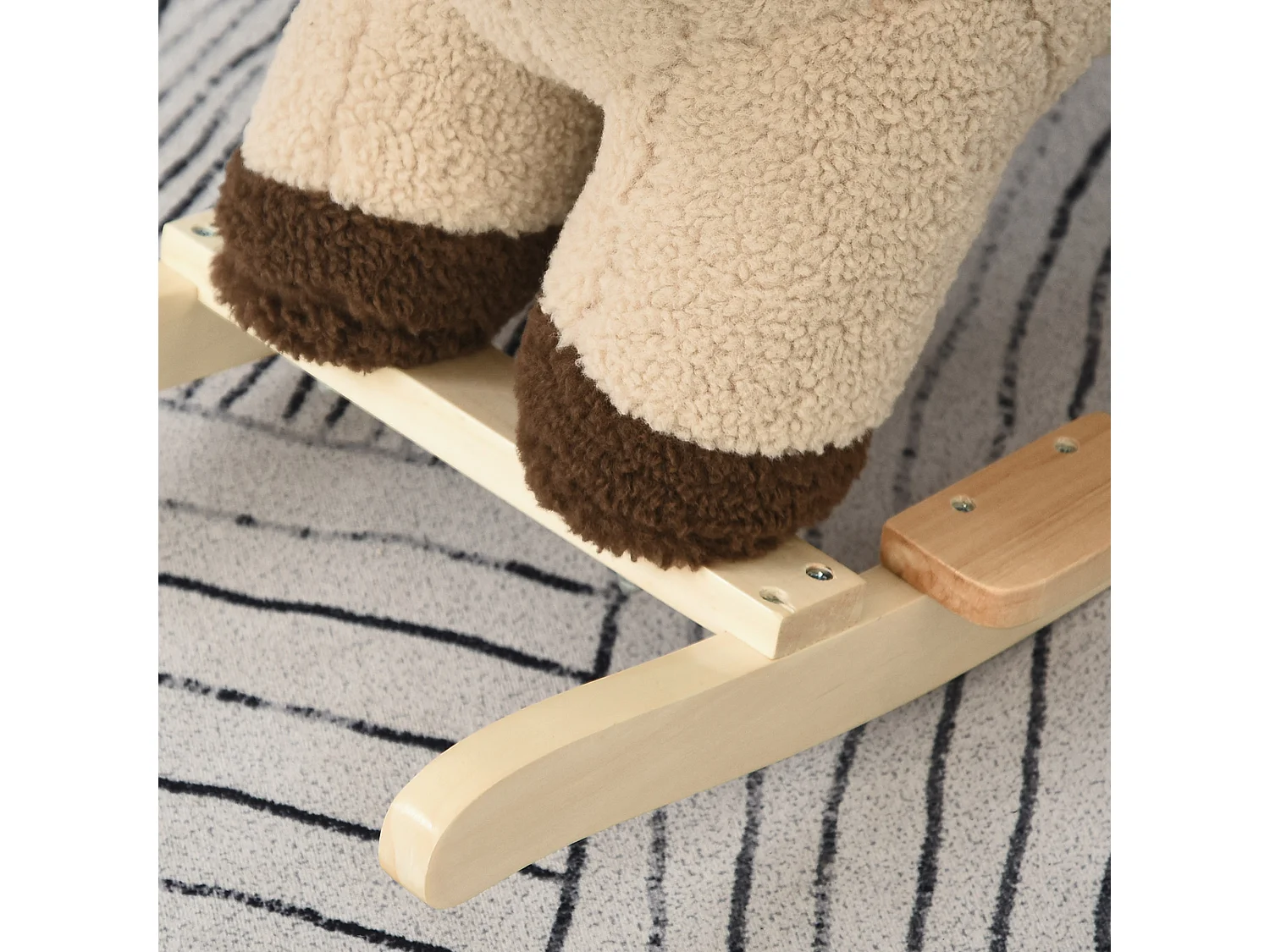 Dondolo giocattolo leone per bambini ruggisce legno e peluche marrone