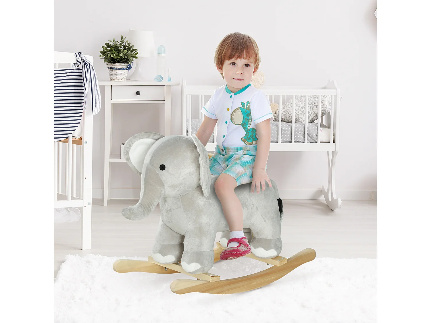 Cavallo a dondolo per bambini 2-4 anni a elefante con suoni grigio