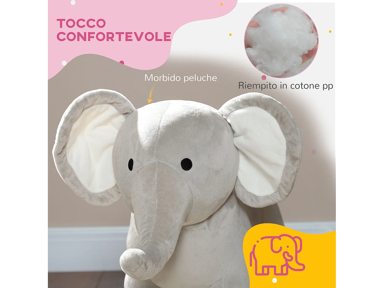 Cavallo a dondolo per bambini 2-4 anni a elefante con suoni grigio