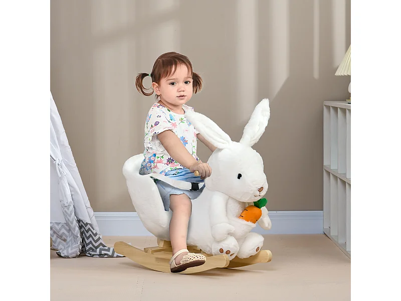 Animale a dondolo a coniglio con suoni e cintura bianco