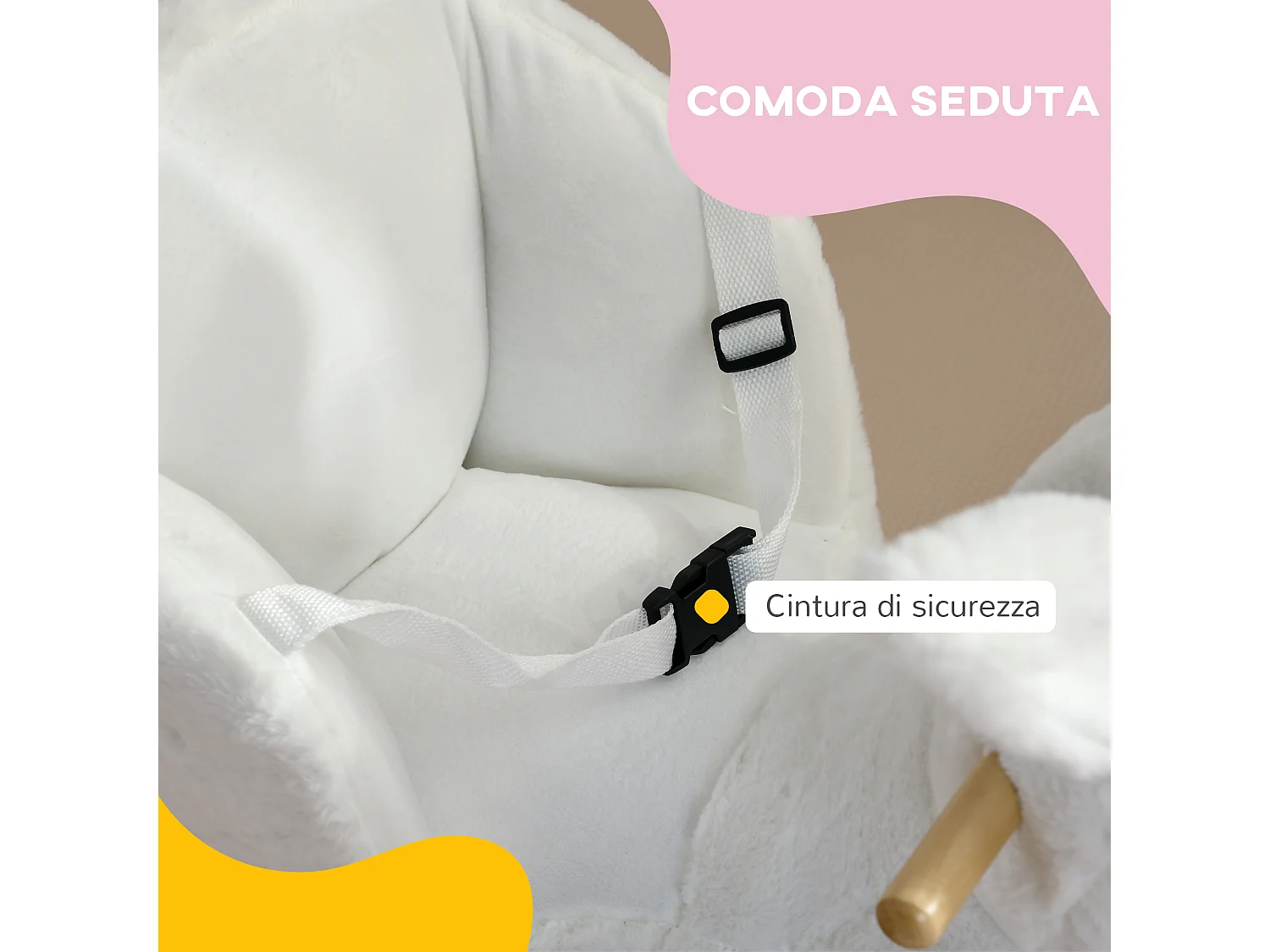 Animale a dondolo a coniglio con suoni e cintura bianco