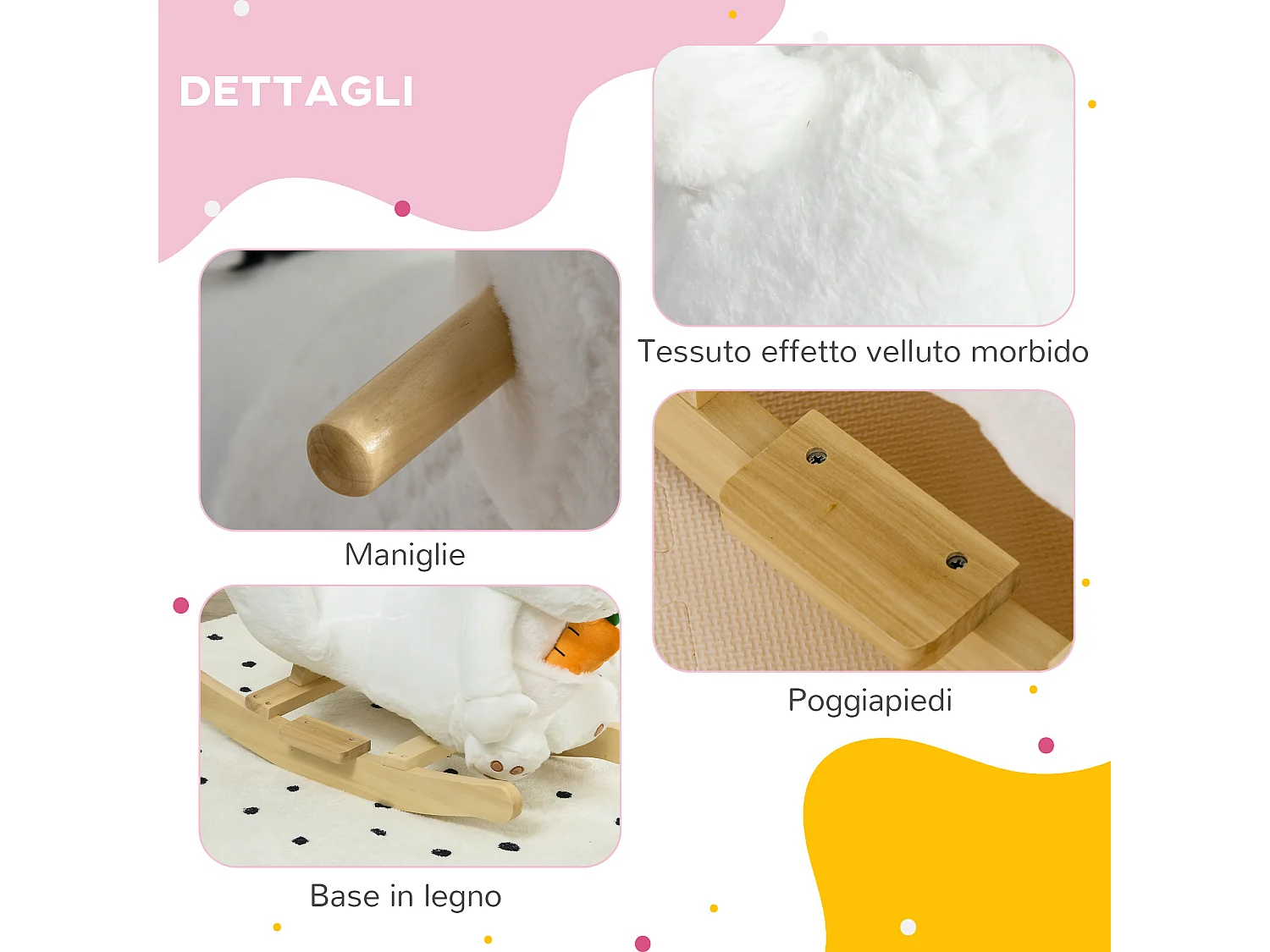 Animale a dondolo a coniglio con suoni e cintura bianco