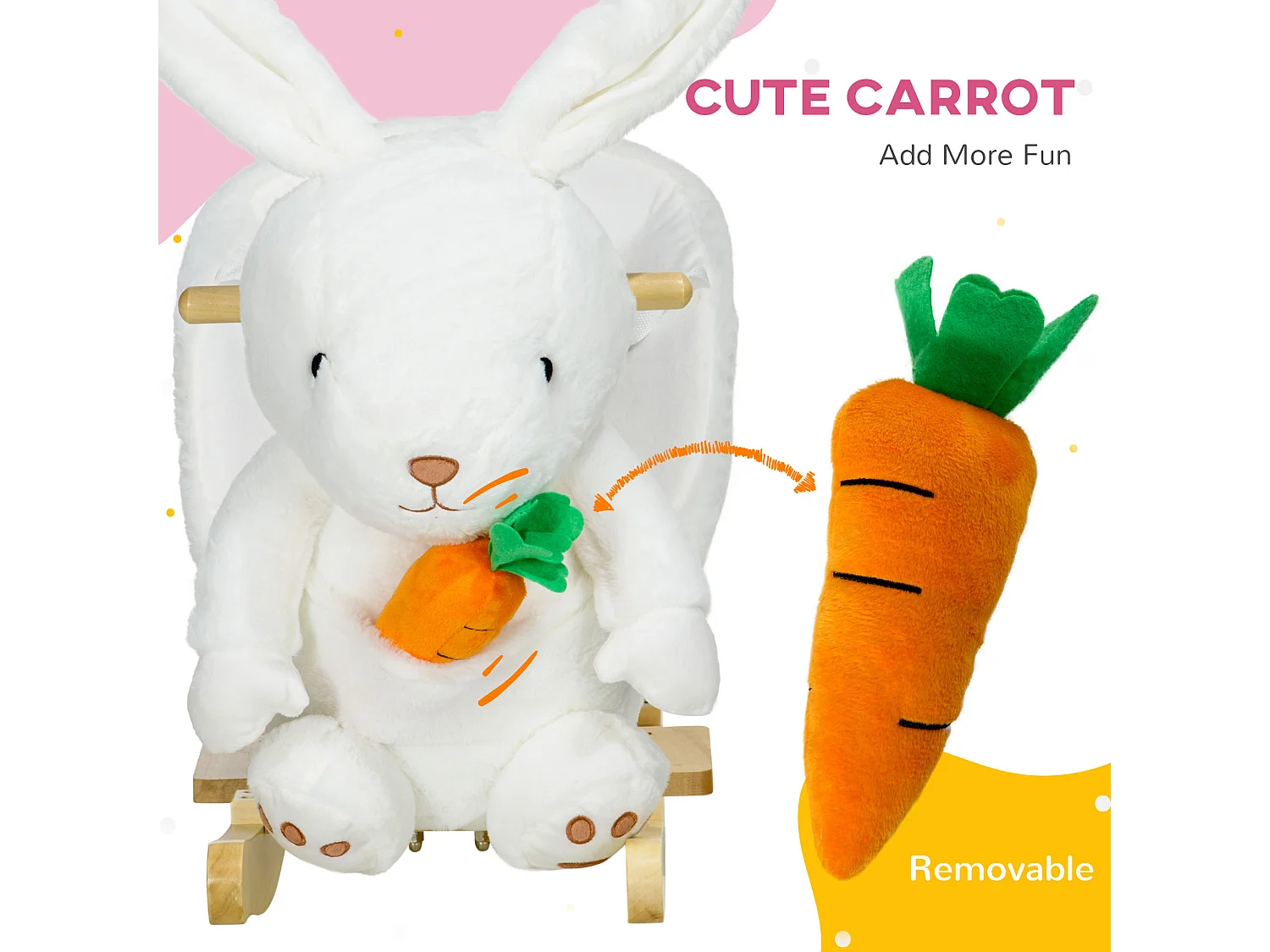 Animale a dondolo a coniglio con suoni e cintura bianco