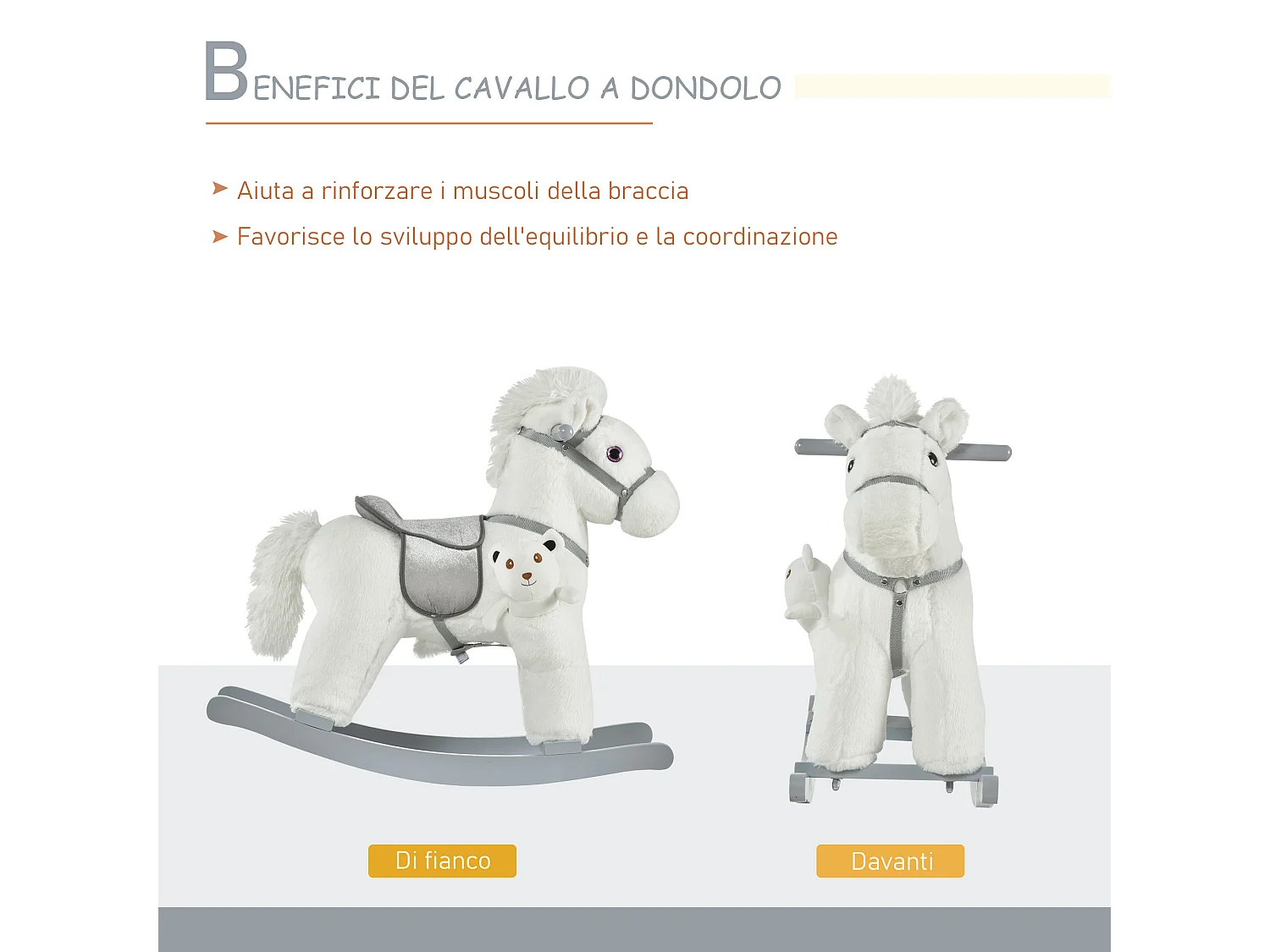 Cavallo a dondolo con orsetto e suoni età 18-36 mesi 65x26x55cm