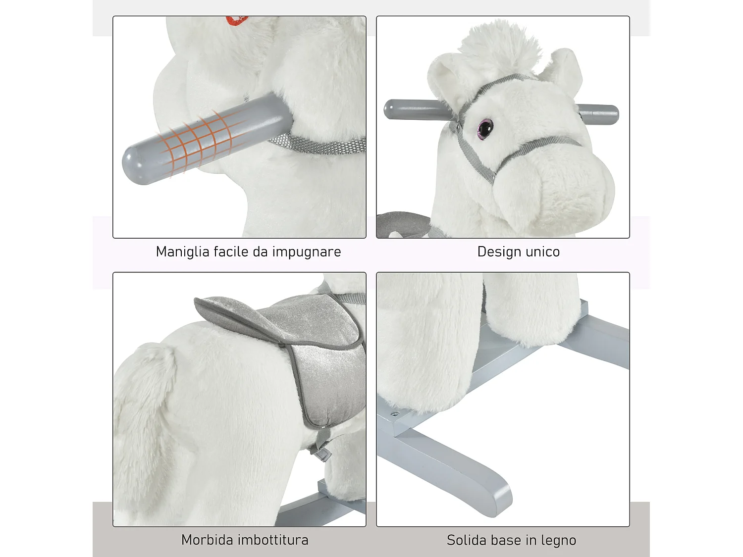 Cavallo a dondolo con orsetto e suoni età 18-36 mesi 65x26x55cm