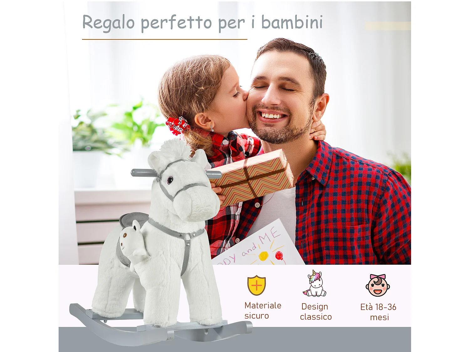 Cavallo a dondolo con orsetto e suoni età 18-36 mesi 65x26x55cm