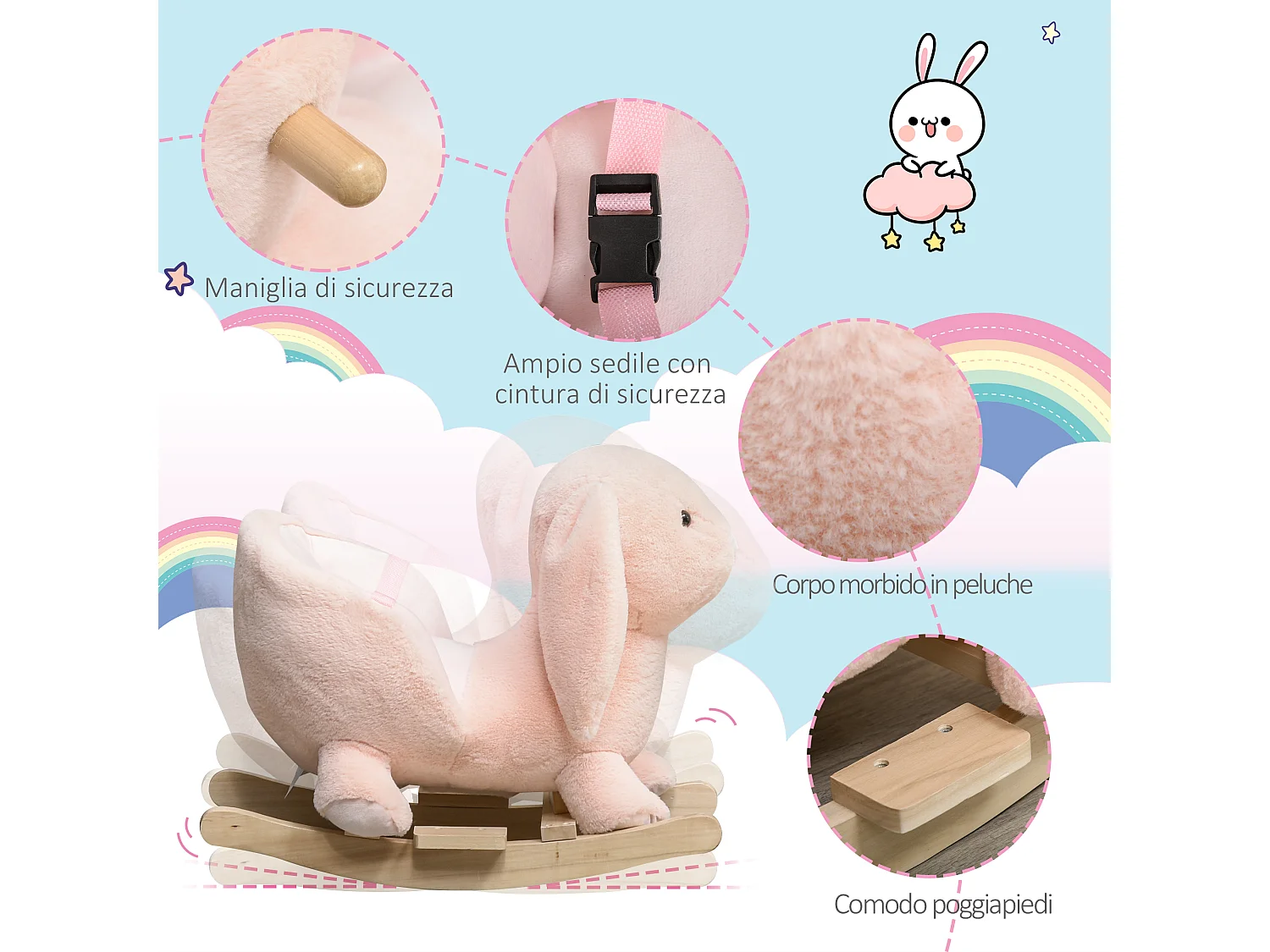 Dondolo giocattolo coniglio per bambini suoni realistici peluche rosa