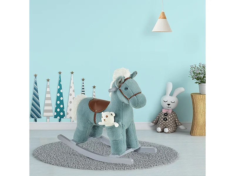 Cavallo a dondolo con orsetto e suoni età 18-36 mesi 65x26x55cm