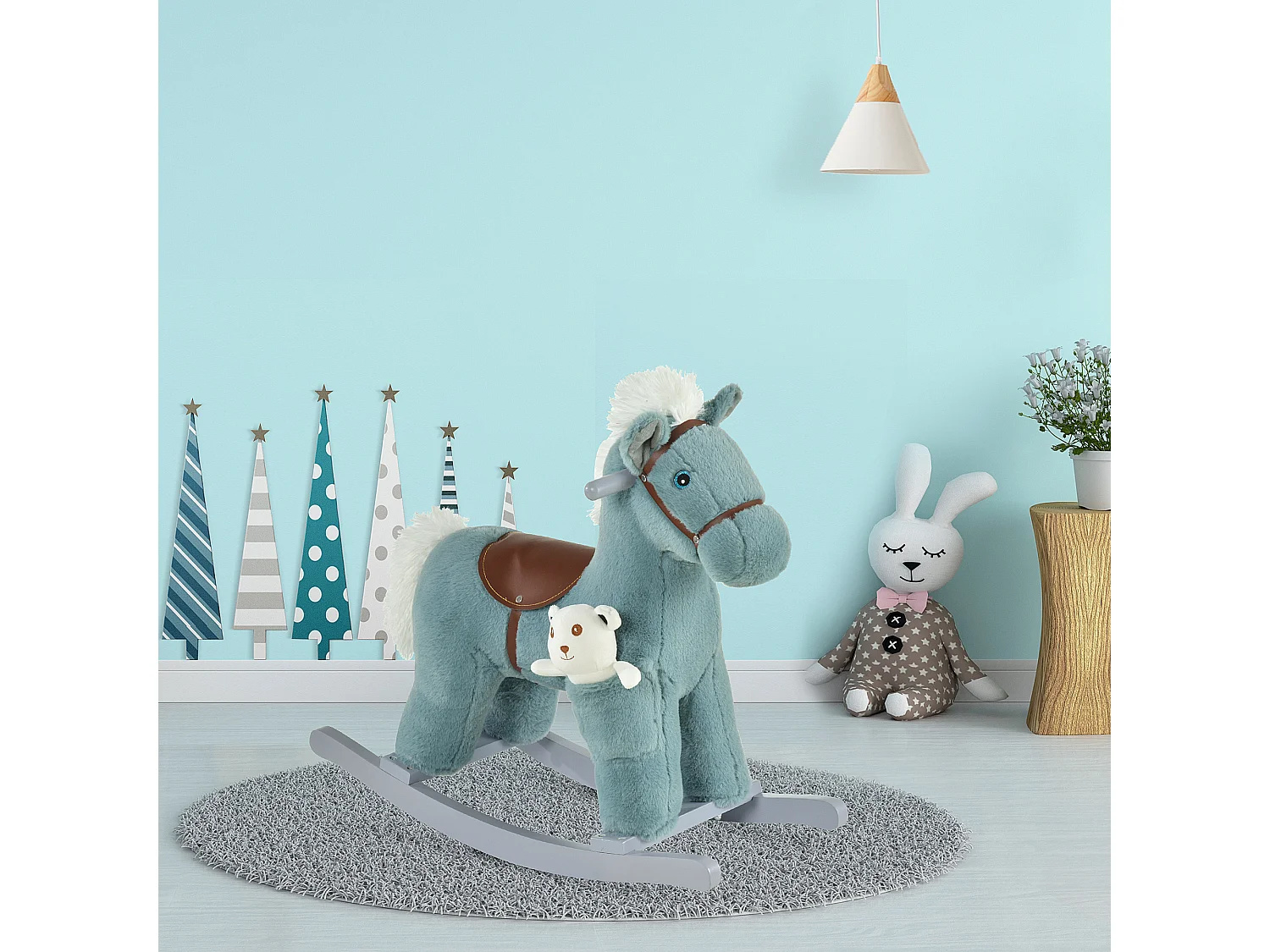 Cavallo a dondolo con orsetto e suoni età 18-36 mesi 65x26x55cm