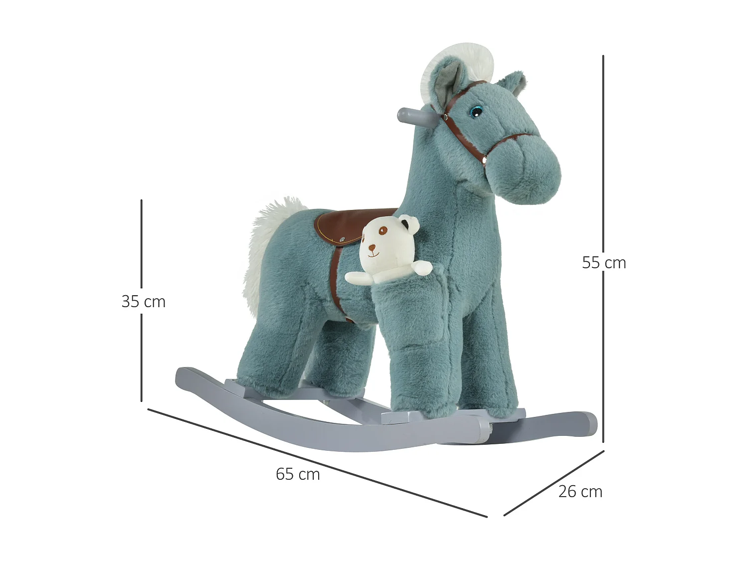 Cavallo a dondolo con orsetto e suoni età 18-36 mesi 65x26x55cm