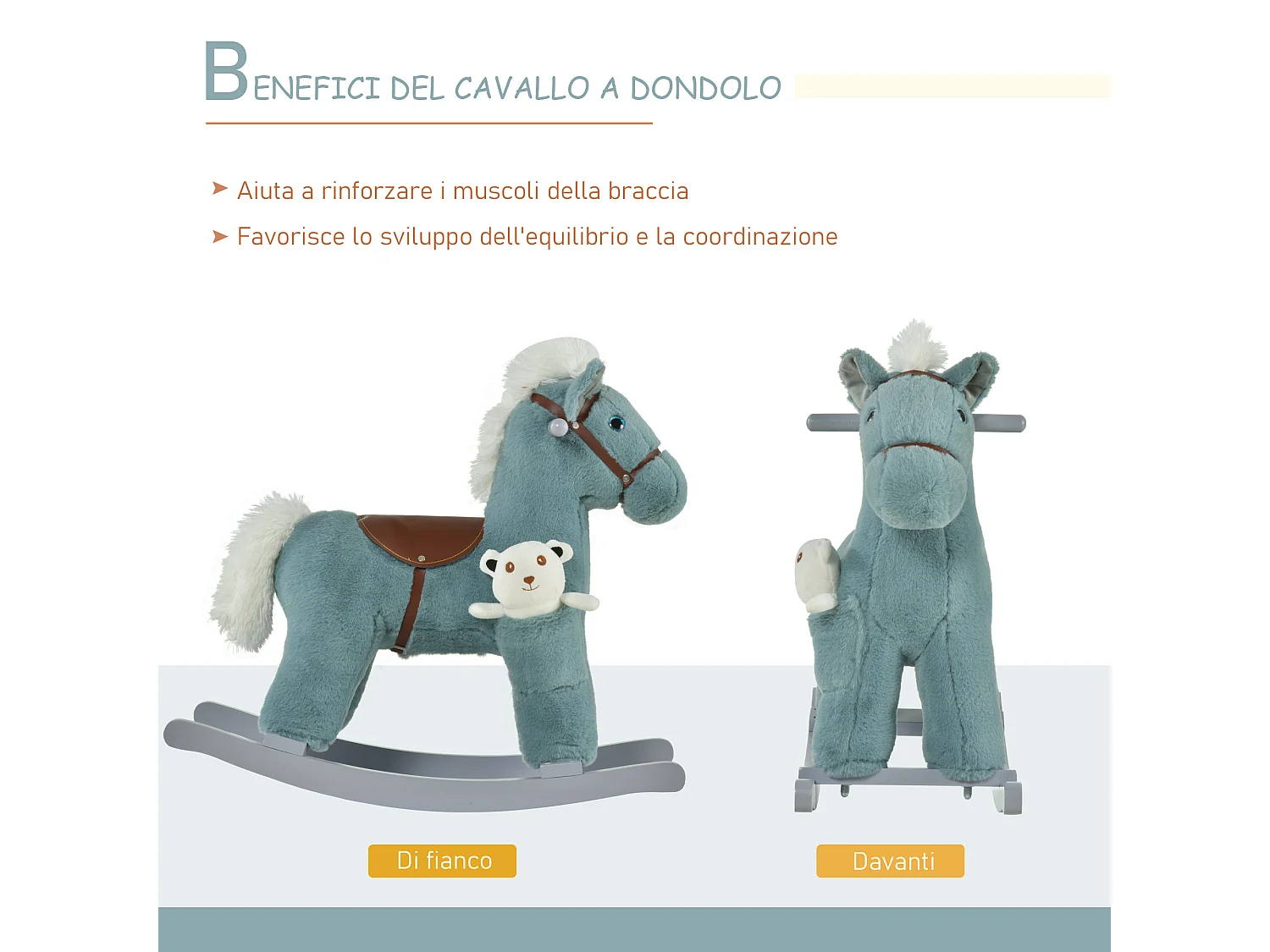 Cavallo a dondolo con orsetto e suoni età 18-36 mesi 65x26x55cm