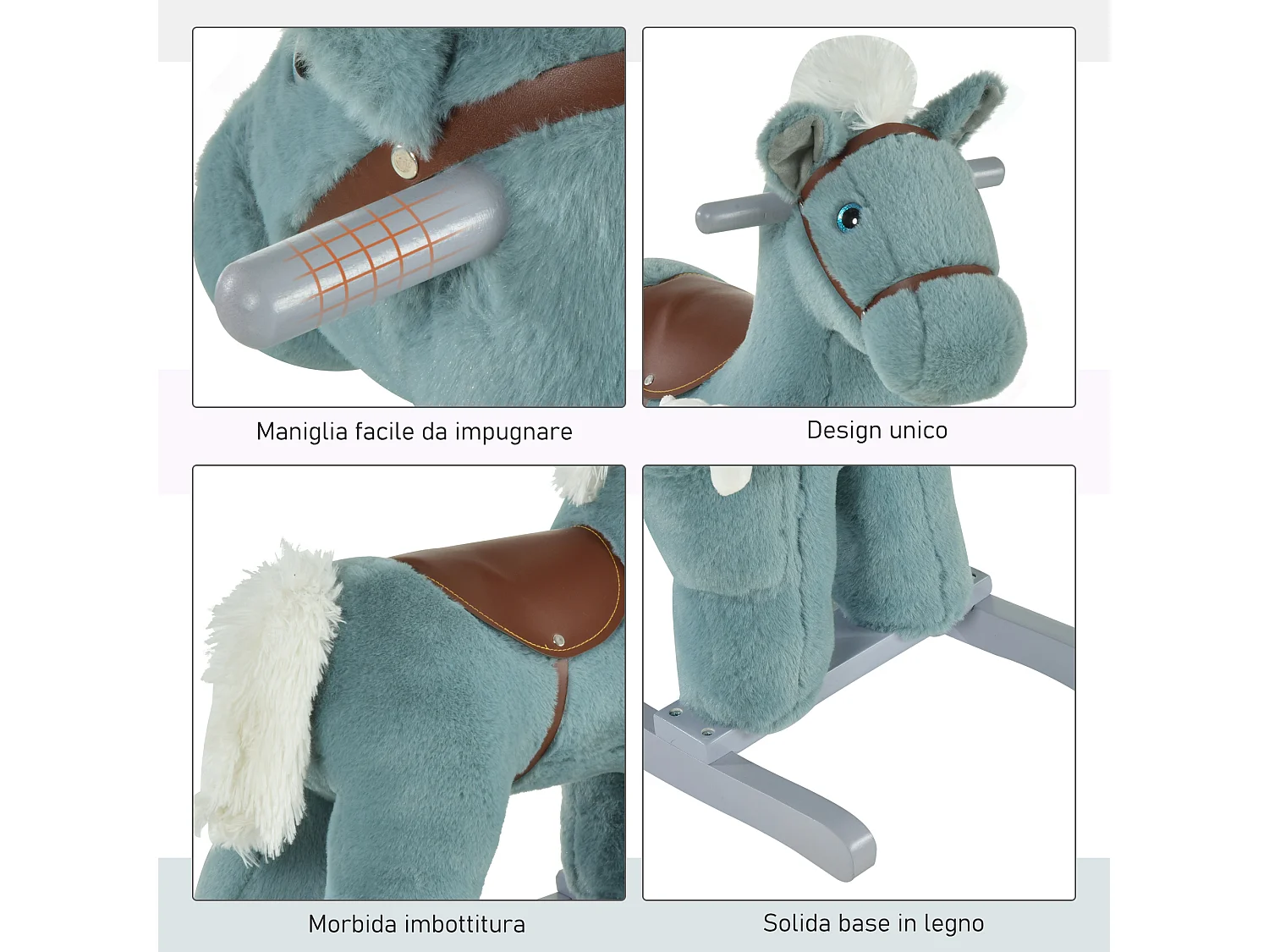 Cavallo a dondolo con orsetto e suoni età 18-36 mesi 65x26x55cm