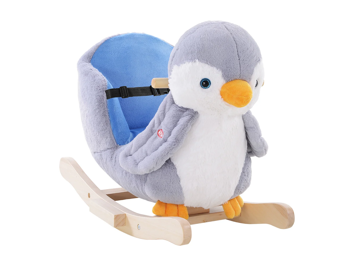Cavallo a dondolo pinguino in peluche con musiche e cintura