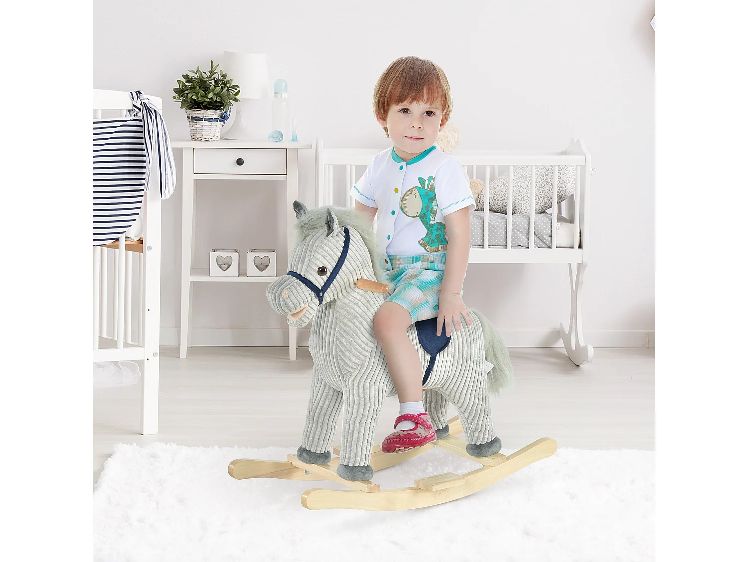 Cavallo a dondolo per bambini interattivo grigio 73x35x64cm