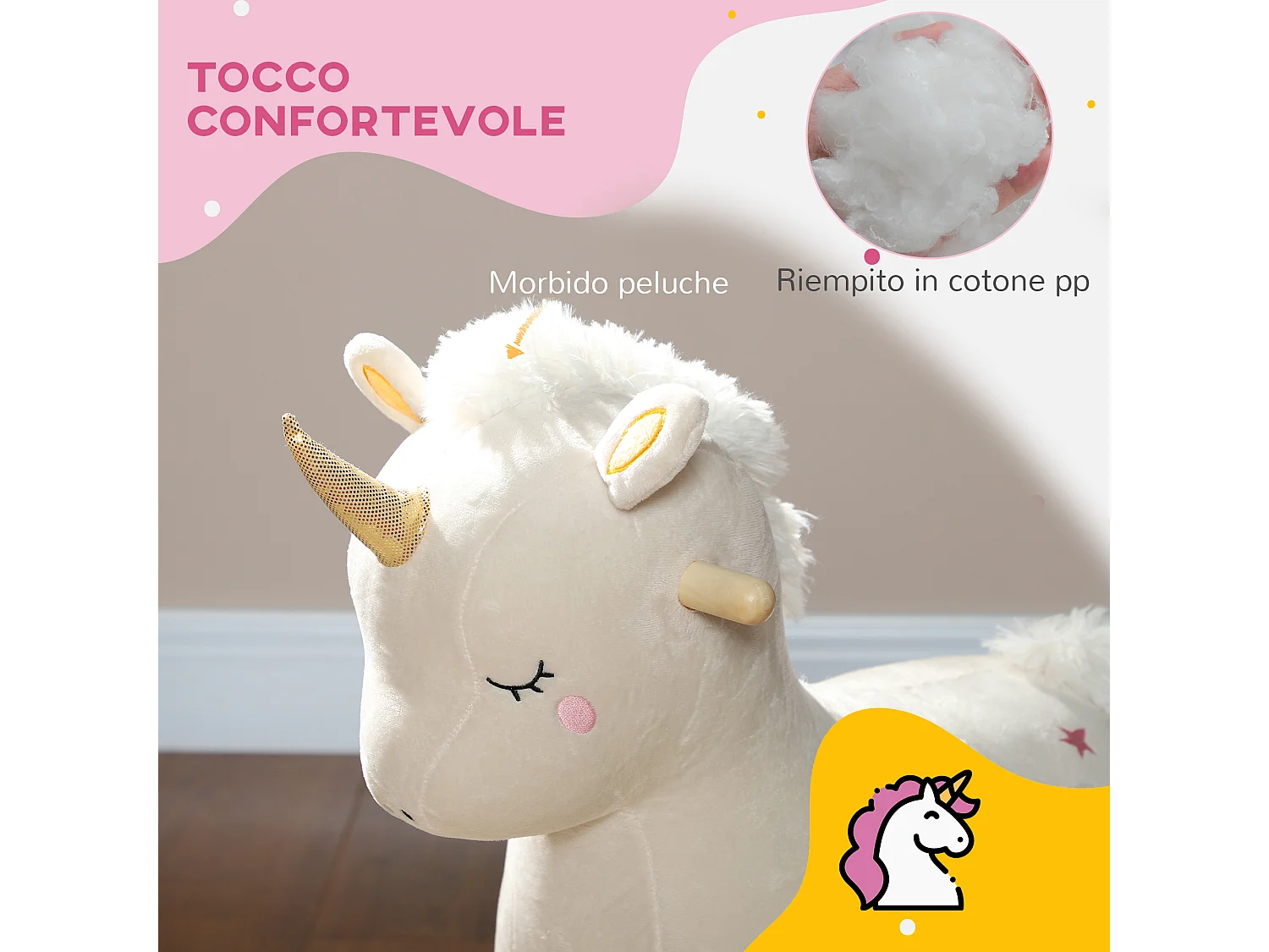 Cavallo a dondolo per bambini 2-4 anni a unicorno con suoni bianco