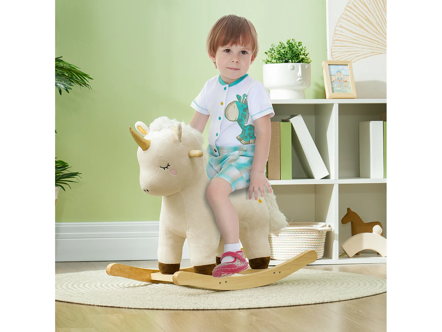 Cavallo a dondolo per bambini 2-4 anni a unicorno con suoni bianco