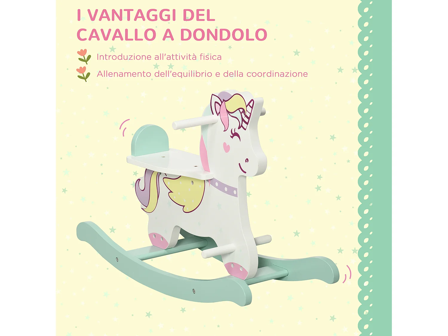 Cavallo a dondolo per bambini 1-3 anni blu rosa e bianco
