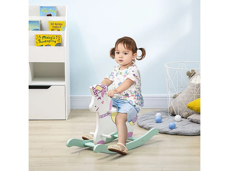 Cavallo a dondolo per bambini 1-3 anni blu rosa e bianco