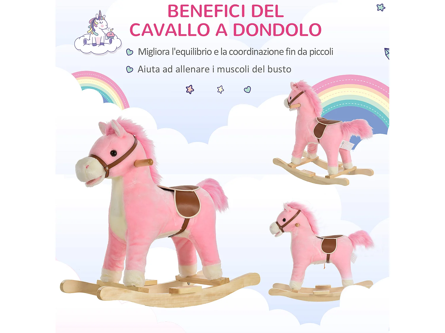 Cavallo a dondolo giocattolo bambini 36-72 mesi rosa