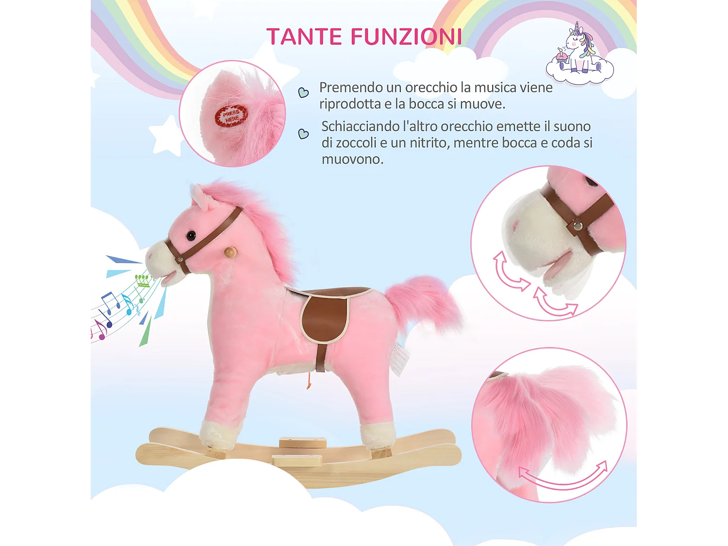 Cavallo a dondolo giocattolo bambini 36-72 mesi rosa