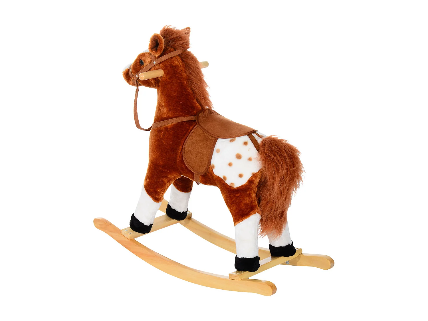 Cavallo a dondolo con suono per i bambini in legno marrone