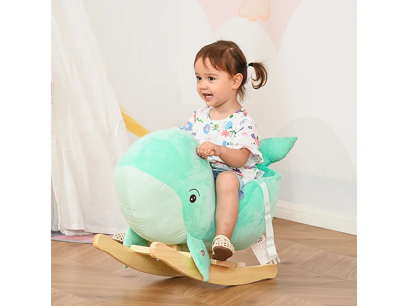 Cavallo a dondolo balena in peluche suoni cintura di sicurezza