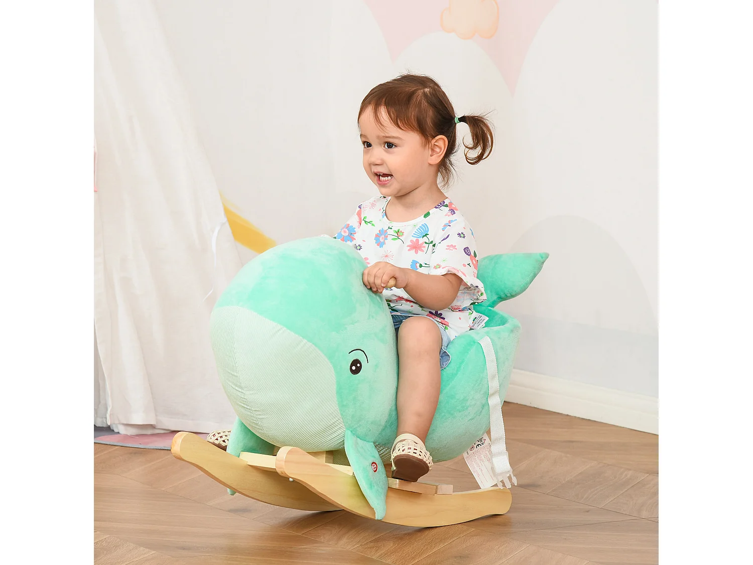 Cavallo a dondolo balena in peluche suoni cintura di sicurezza