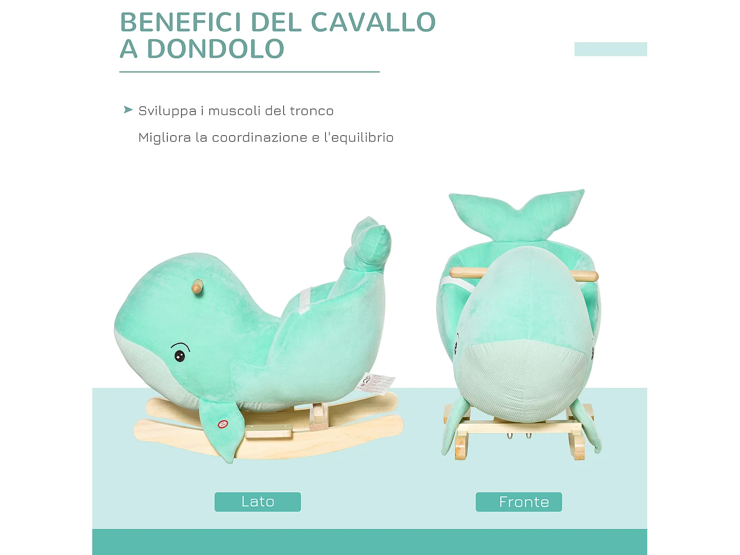 Cavallo a dondolo balena in peluche suoni cintura di sicurezza