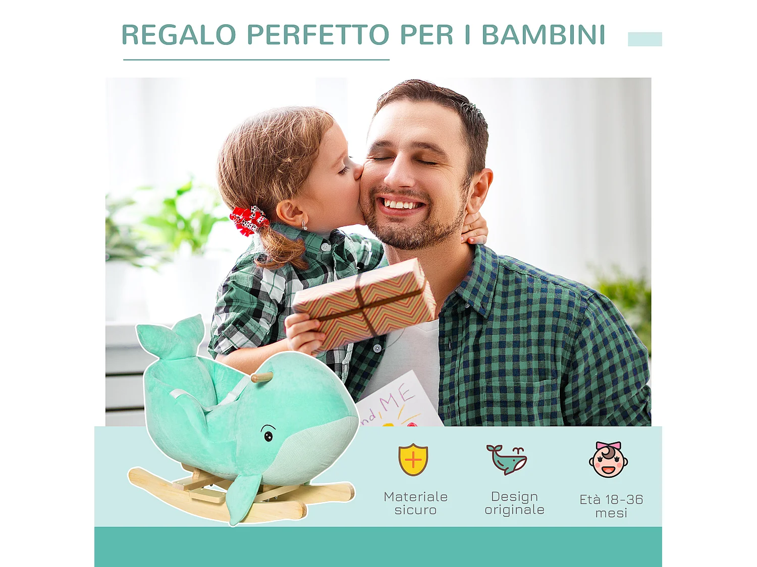 Cavallo a dondolo balena in peluche suoni cintura di sicurezza