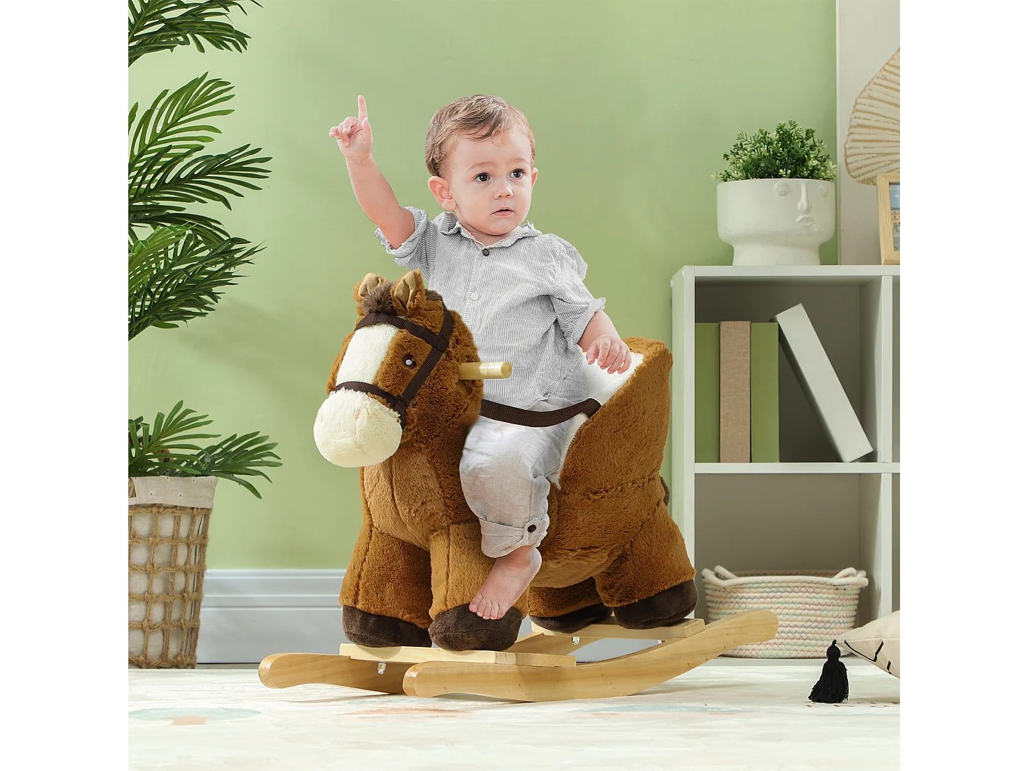 Cavallo a dondolo per bambini 18-36 mesi con suoni e cintura marrone