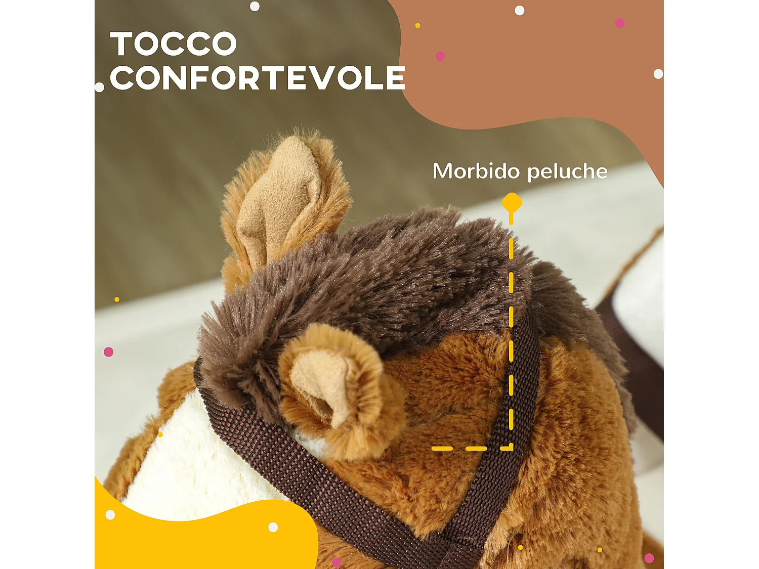 Cavallo a dondolo per bambini 18-36 mesi con suoni e cintura marrone