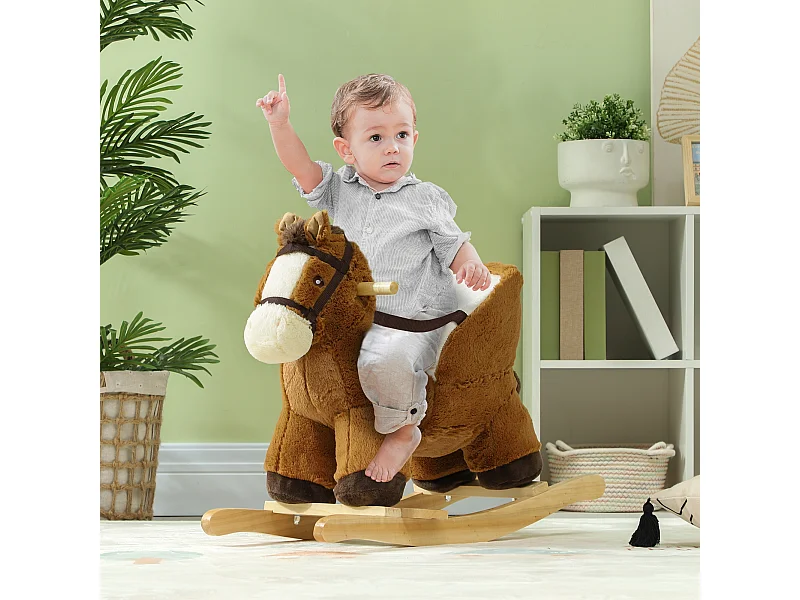 Cavallo a dondolo per bambini 18-36 mesi con suoni e cintura marrone