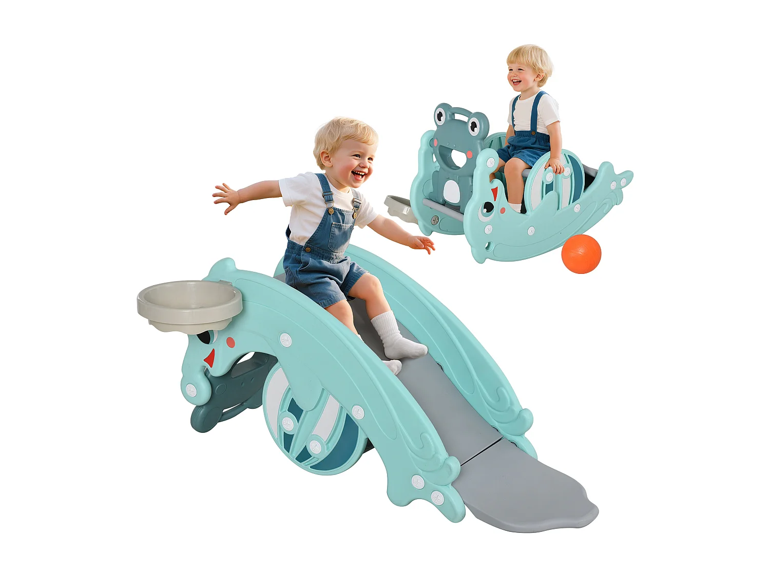 3-in-1 cavallo a dondolo scivolo per bambini età 3-5 anni hdpe verde