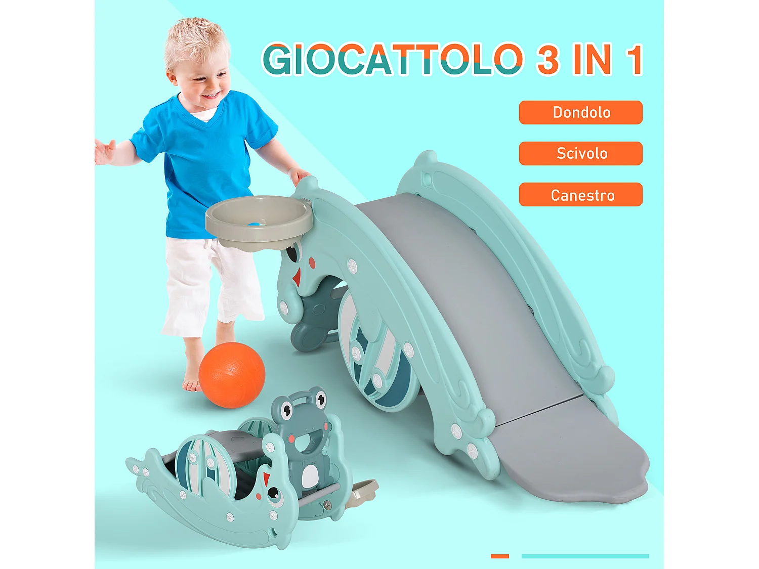 3-in-1 cavallo a dondolo scivolo per bambini età 3-5 anni hdpe verde