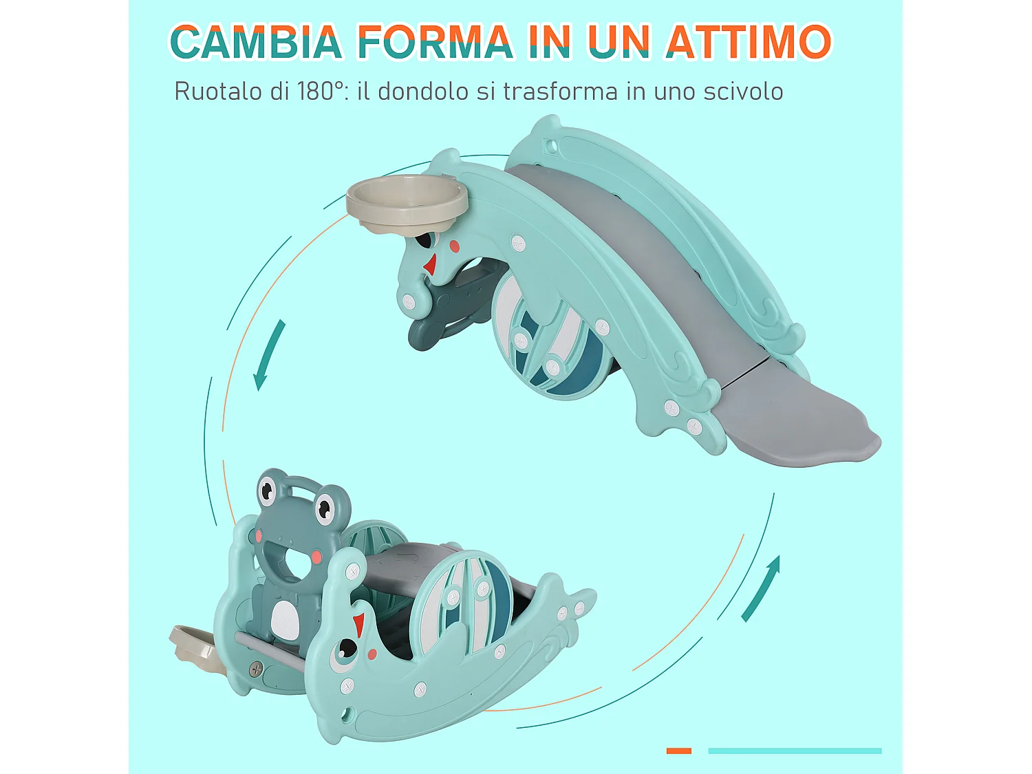 3-in-1 cavallo a dondolo scivolo per bambini età 3-5 anni hdpe verde