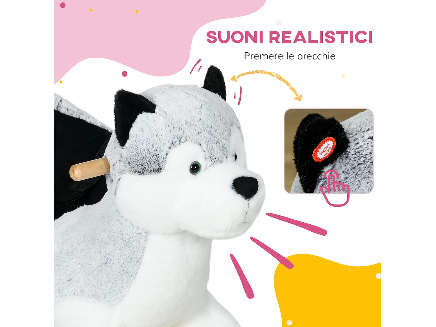 Cavallo a dondolo cane husky per bambini da 18-36 mesi grigio