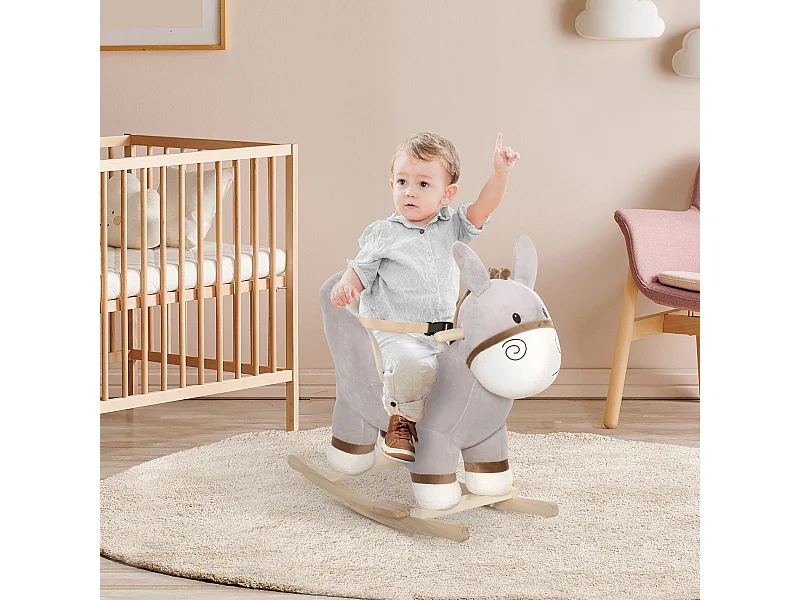 Dondolo giocattolo asino per bambini suoni realistici in legno grigio