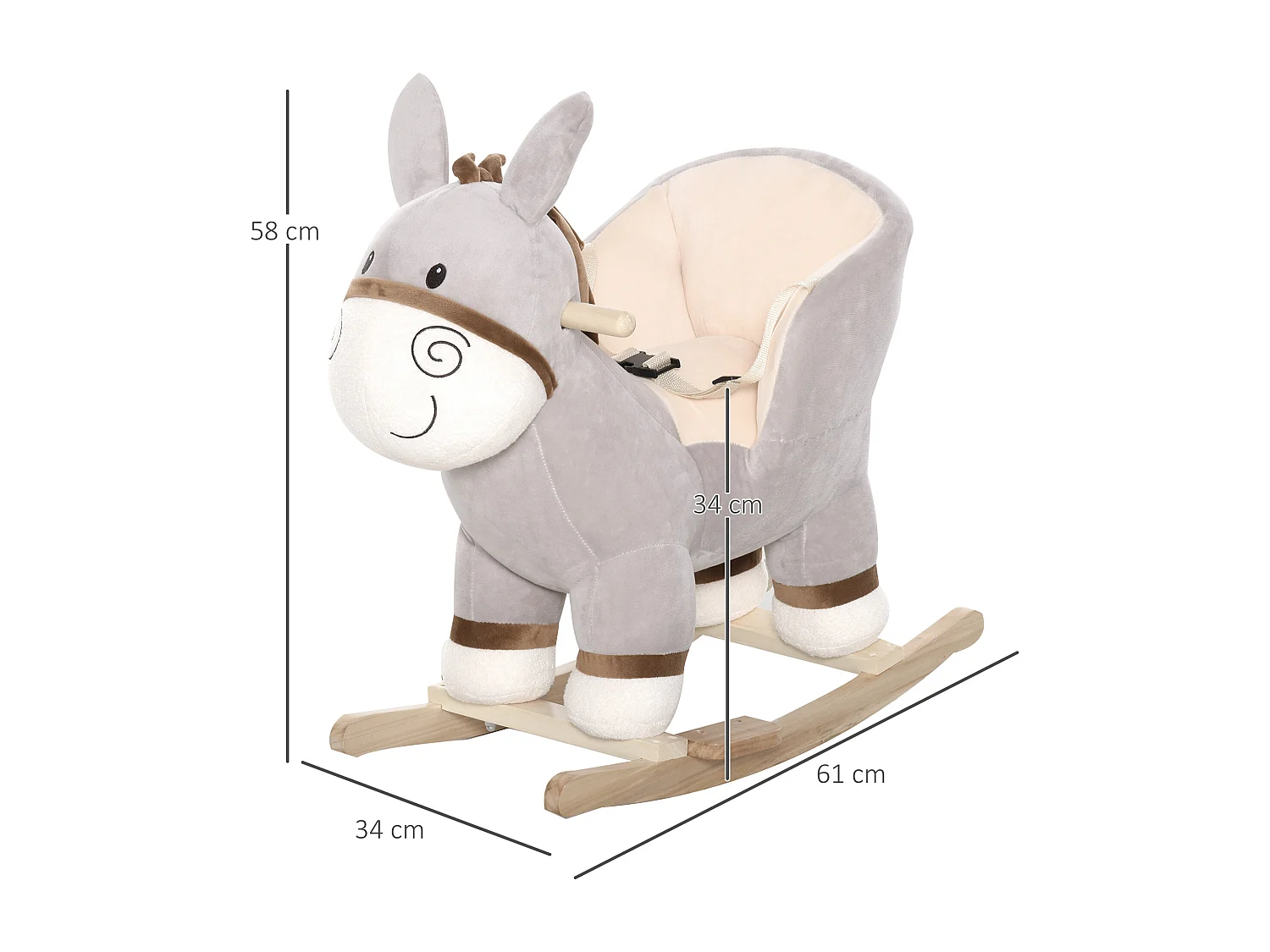 Dondolo giocattolo asino per bambini suoni realistici in legno grigio